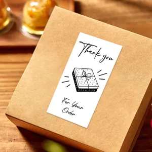 Rectangular thank you sticker for gift packaging, minimalist black and white design style.