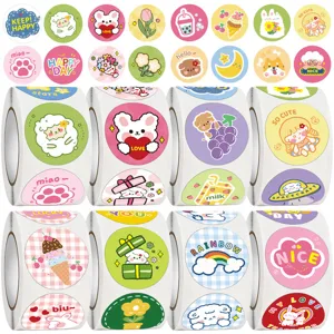 Cute Cartoon Round Sealing Stickers Roll Kids Reward Decorative Journal Stationery Material Scrapbook Decals