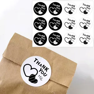 Minimalist Round Self Adhesive Thank You Stickers Baking Package Sealing Labels Heart Pattern Gift Decor Labels