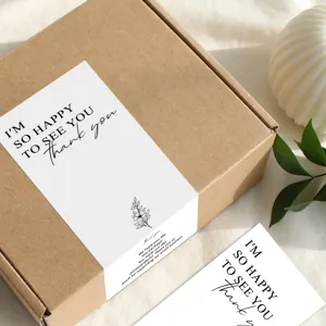 Minimalist floral thank you stickers, rectangular gift packaging sealing labels for decor.