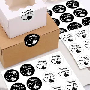 Round black and white thank you stickers for baking packaging gift sealing and decoration.