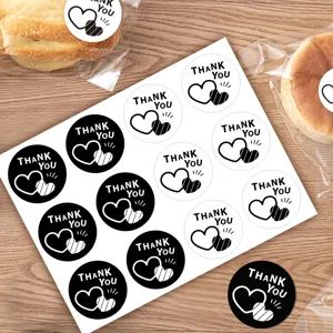 Wholesale black and white minimalist thank you round stickers for baking and gift packaging.