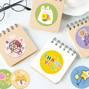 Cute cartoon round seal stickers and decorative stationery for journaling and gift packaging.
