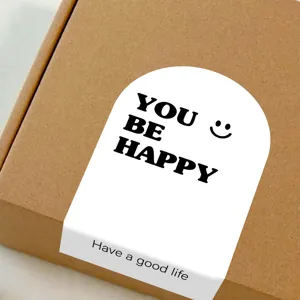Minimalist kraft box sealing sticker with arch design, thank you express packaging label.