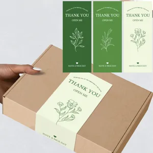 Green Thank You Packing Stickers Rectangle Sealing Labels For Gift Box Express Package Decorative Stationery Supply