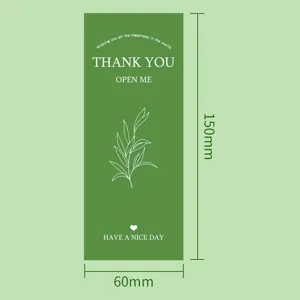 Green thank you sticker sealing label for gift boxes and packaging, 150x60mm rect design.