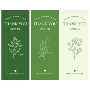 Green thank you sealing stickers decorative rectangular unboxing labels for gift boxes