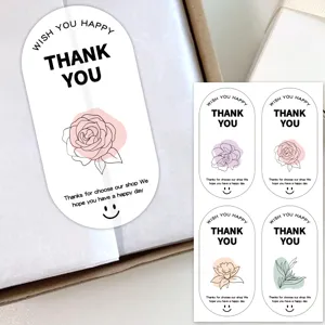 Pegatinas de agradecimiento ovales para cajas de regalo, etiquetas con bonitos diseños florales.