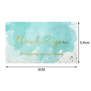Carte de remerciement aquarelle pour emballage de petite entreprise, carte dorée 9x5.4cm