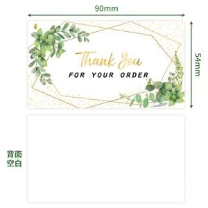 Groene planten bedankt kaartjes voor bestelling verpakking, 90x54mm lege achterkant notities.