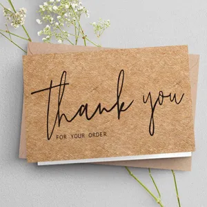 Kraft paper thank you cards for business packaging orders, blank message greeting cards.