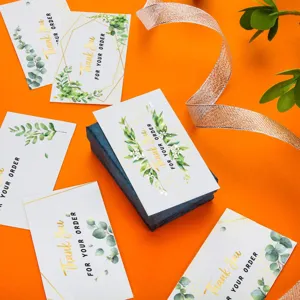 Bedankkaartjes voor bedrijfsverpakking botanisch groen blad design groeten insteekkaarten