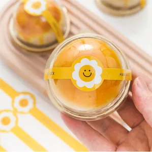 Gelbe lange Backverschlussaufkleber süßes Smiley-Gesicht Dessert Kuchen DIY Deko Etiketten.