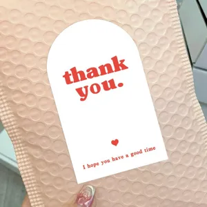 Minimalist arched thank you sticker, red typography sealing label for gift packaging and decoration.
