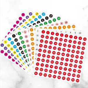 Colorful round number dot stickers 1-100, ideal for storage sorting, inventory marking and planners.