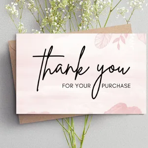 Minimalist pink thank you cards with floral design for gift boxes and retail packaging 50pcs