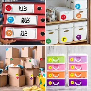 Colored dot number stickers 1-100 for storage organization and file classification.