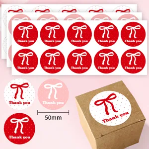 Ins Style Round Thank You Sealing Stickers Red Bow Polka Dot Adhesive Label Stickers For Gift Packaging Decoration