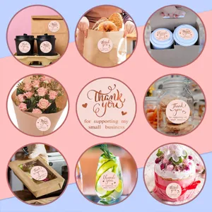 Round gold foil thank you stickers for small business packaging, gift decoration and bouquet sealing.