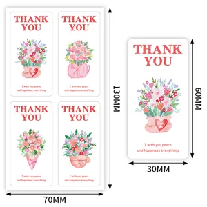 Adhesivos De Sellado De Gracias Florales Rosa Y Albaricoque Etiquetas Adhesivas Decorativas Rectangulares Para Embalaje De Caja De Regalo