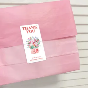 Pegatina de agradecimiento rectangular decorativa con diseno floral para embalaje de caja