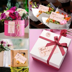 Pink thank you cards and stickers for gift wrapping, bouquet packaging and small business decoration