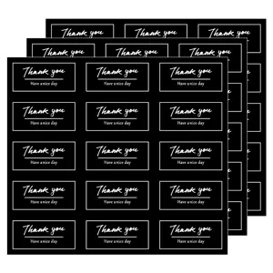Black square thank you baking stickers for gift box packaging and handmade sealing supplies.