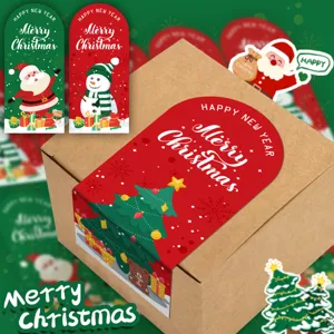 Christmas Stickers Santa Claus Snowman Festive Gift Box Sealing Labels Copperplate Paper Decorative Decals