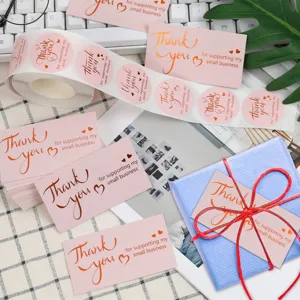 Pink thank you stickers and greeting cards set, ideal for gift wrapping and bouquet decor.
