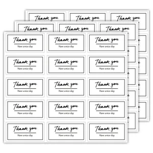 Black rectangular thank you stickers rolls for gift packaging baking sealing handmade decor.