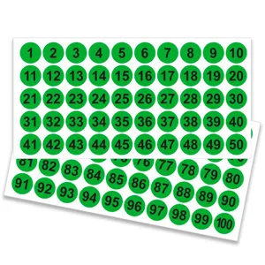 100 pzas pegatinas redondas verdes numeros del 1 al 100 consecutivos para marcado de oficina
