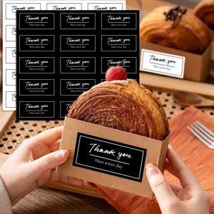 Black square thank you baking stickers roll for gift box packaging and handmade sealing.