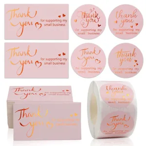Pink Gold Hot Stamping Thank You Stickers And Cards Small Business Packaging Decorative Labels For Gift Wrapping
