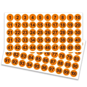 Pegatinas de puntos numerados 1-100 redondas naranja etiqueta de clasificacion oficina