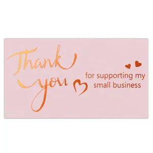 Pink foil thank you card small business sticker gift decoration greeting bouquet insert card.
