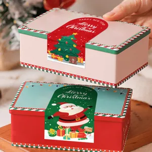 Christmas gift box tin packaging with sealing stickers, holiday decorative boxes set of two.