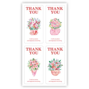Pegatinas rectangulares de flores rosas etiquetas de agradecimiento embalaje regalo deco