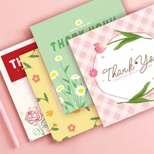 Set de tarjetas de felicitación cuadradas estilo dibujos animados para regalos, diseño floral.
