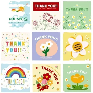 Tarjetas de agradecimiento de dibujos animados cuadradas tarjeta de felicitación minimalista