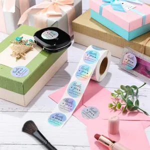 Adesivi di sigillatura rotondi arcobaleno laser rotolo grazie etichette per confezioni regalo.
