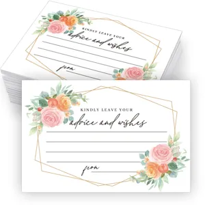 Floral advice and wishes cards for wedding reception table decor stationery writing cards