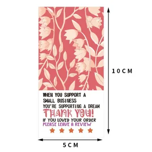 Rectangular thank you sticker with pink floral pattern, business packaging seal card 5x10cm.