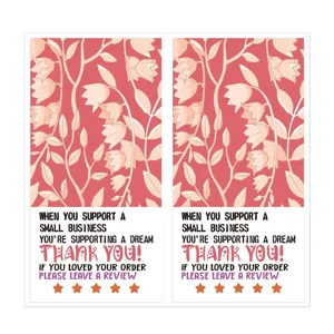 Rectangle packaging sealing sticker with floral pattern and thank you text for business use.
