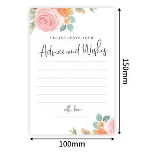 Floral advice and wishes card for wedding dinner table decoration, blank postcard.