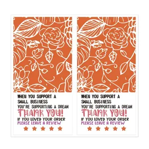 Rectangular sealing stickers with orange floral pattern and thank you text for gift packaging.