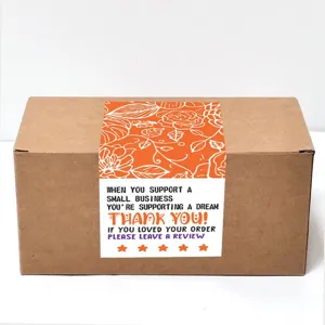 Rectangular sealing sticker with floral pattern for packaging boxes, thank you label detail view.