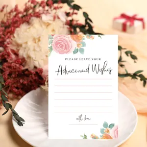 Wedding advice card table decor watercolor floral blank greeting postcard for party event.