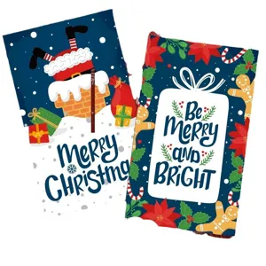 Christmas greeting cards set, holiday gift decoration cards with cute Santa and gingerbread.