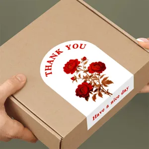 Decorative floral sealing sticker with red rose design for gift box packaging and decoration