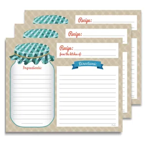 Kitchen recipe cards set with mason jar design, blank lined cards for cooking notes and baking.